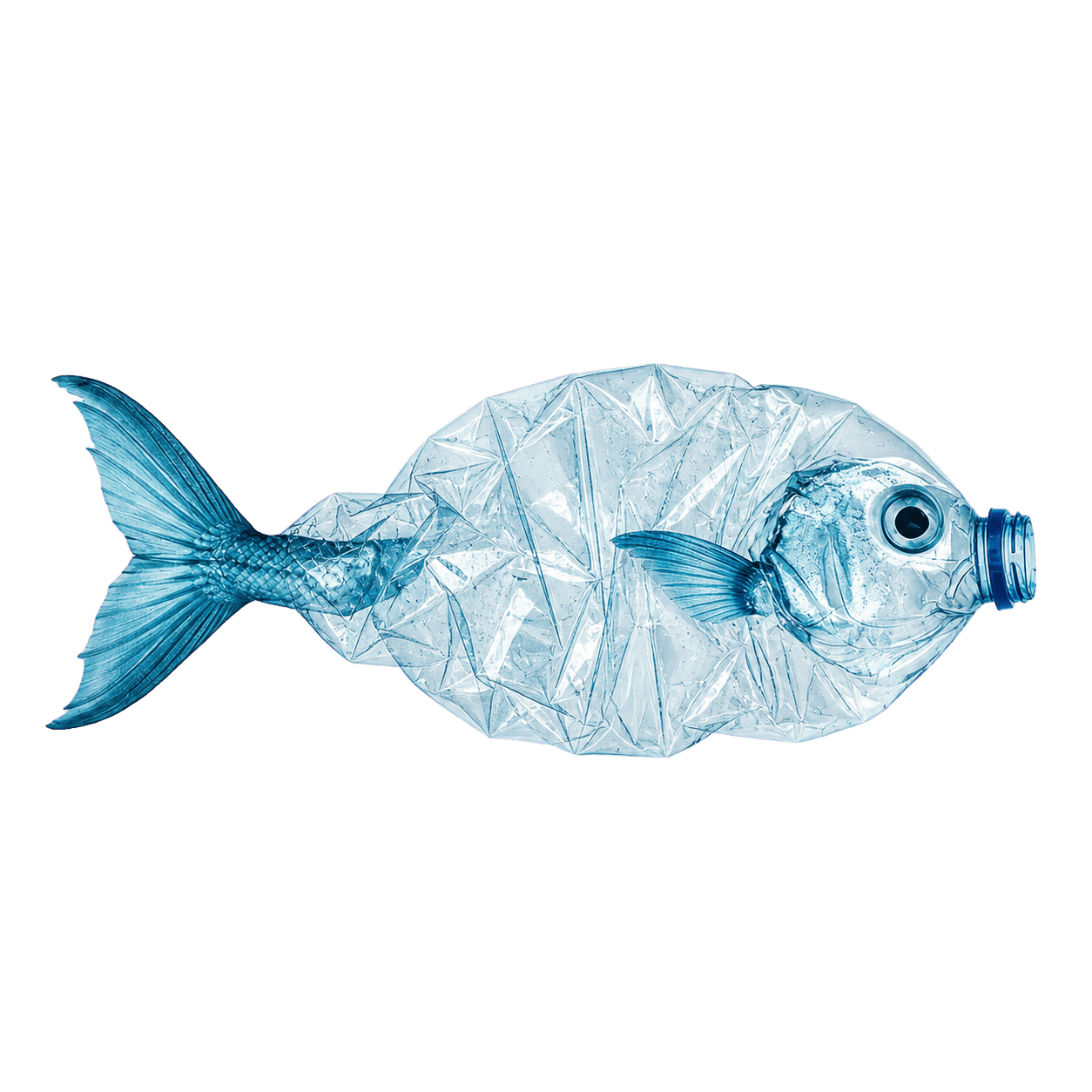 A fish made from a transparent plastic bottle